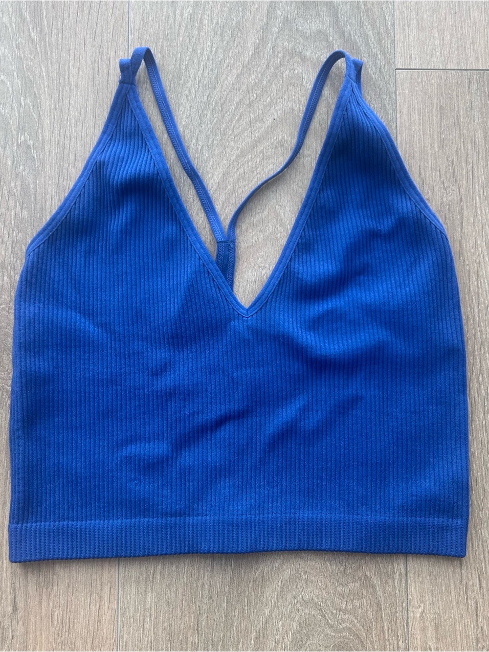Dynamite Blue Ribbed V-Neck Crop Tank Top